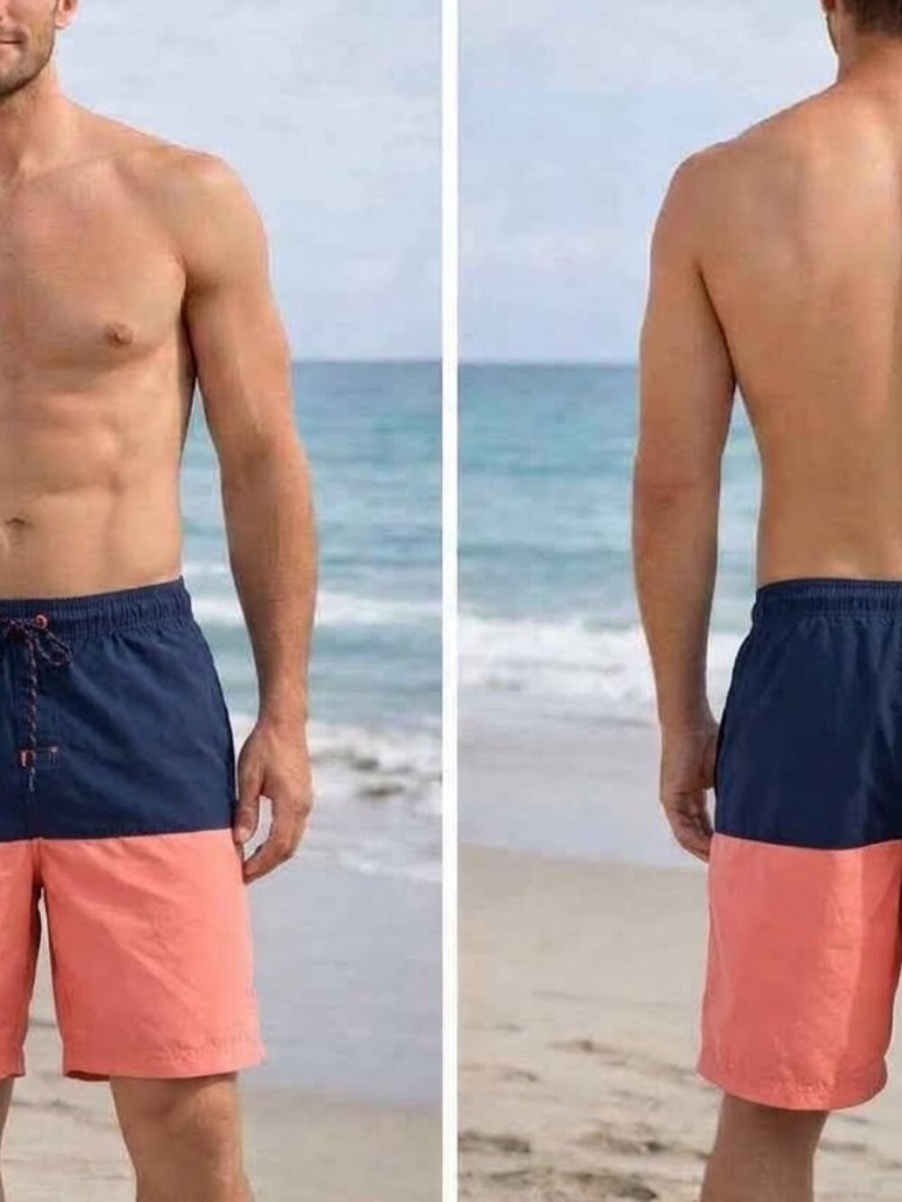 George Drawstring Pockets Men’s Swim Shorts - Size Medium - Color Blue/Orange